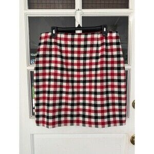 TALBOTS Pencil Skirt Check Plaid A Line Red Black Ivory Multicolor Classic 14p